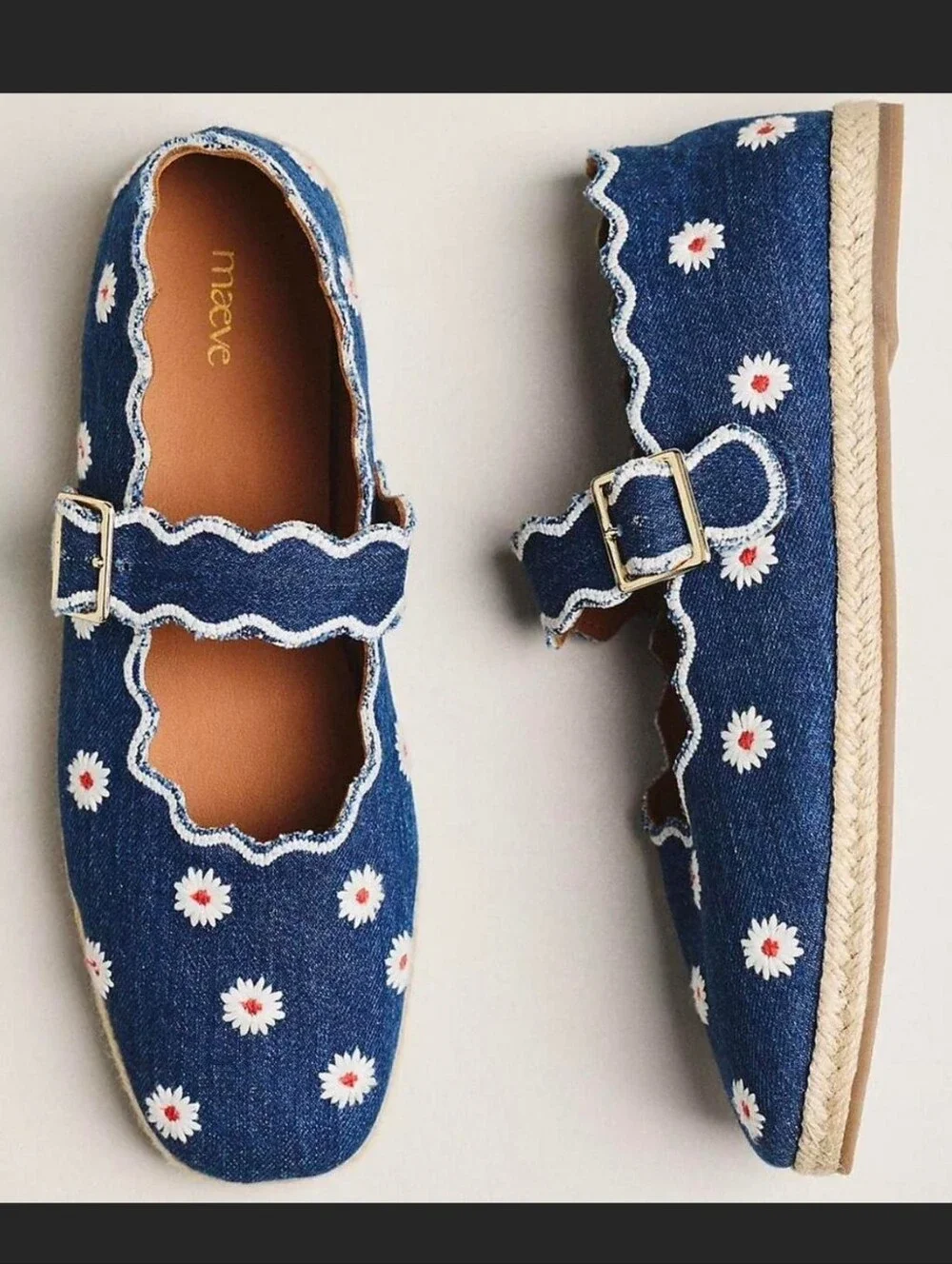 MAEVE scalloped Edge Espadrille Mary Jane Flats Sz 10 *NEW*